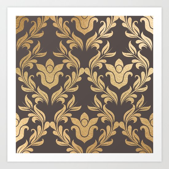 Gold swirls damask #6 Art Print