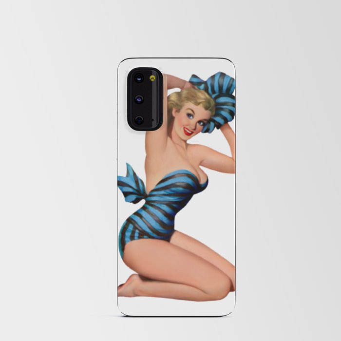 Blonde Pin Up With Black And Blue Dress And Barefoot Shoes Android Card Case