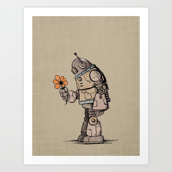 A Robot and his Flower Art Print