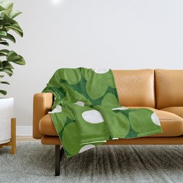 Spring Green Retro Flowers Dark Green Background #decor #society6 #buyart Throw Blanket