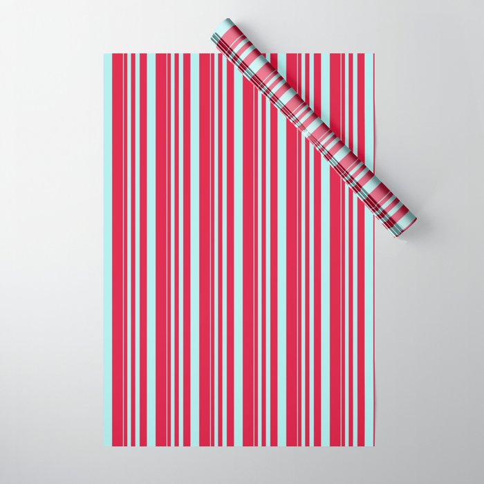 Turquoise & Crimson Colored Stripes/Lines Pattern Wrapping Paper