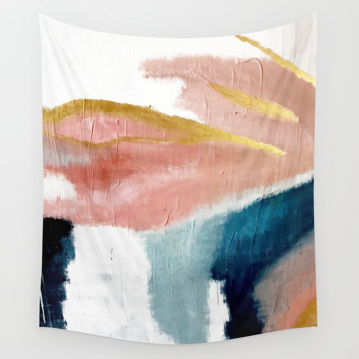 Exhale: a pretty, minimal, acrylic piece in pinks, blues, and gold Tapestries