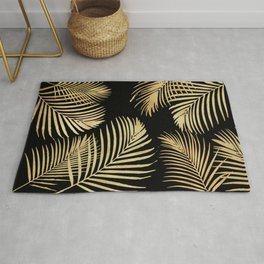 Gold Palm Leaves on Black Area & Throw Rug