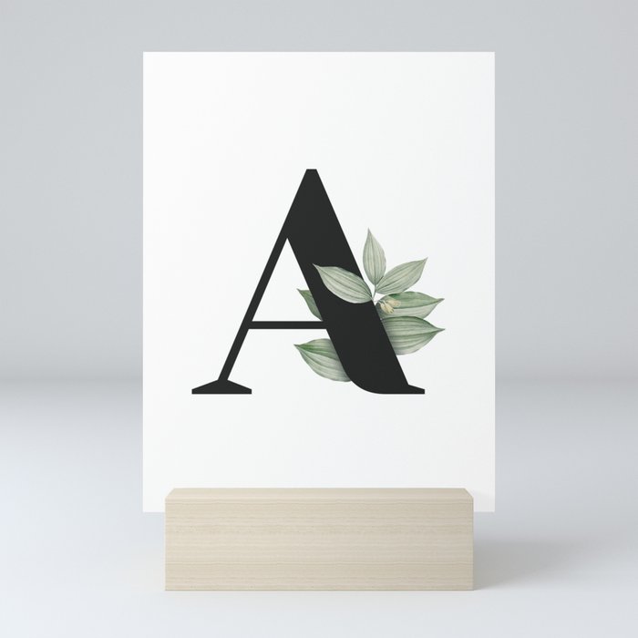 Letter A Initial Floral Monogram Black And White Poster Mini Art Print