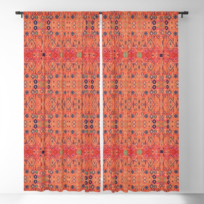 N277 - Orange Oriental Vintage Traditional Berber Moroccan Fabric Style Blackout Curtain
