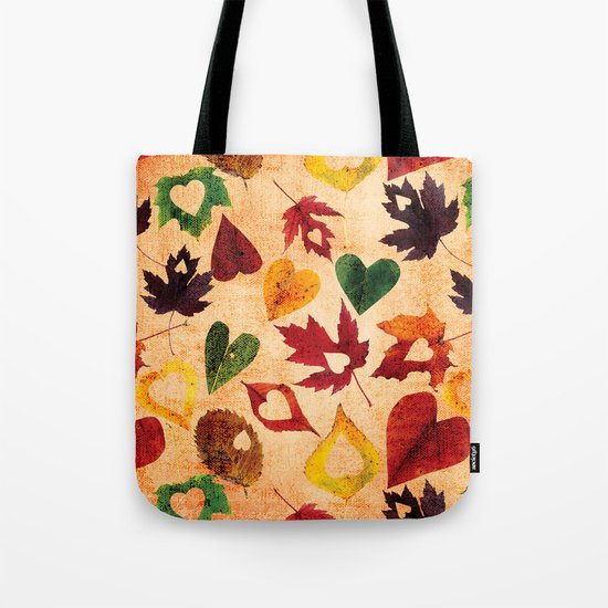 Happy autumn- hearts and leaves pattern Tote Bag