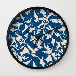 Blue Birds Pattern Oriental Vintage Pattern Wall Clock