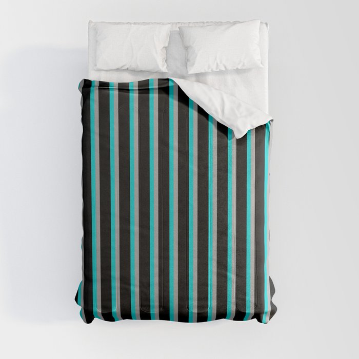 Dark Gray, Black, and Dark Turquoise Colored Lines/Stripes Pattern Comforter