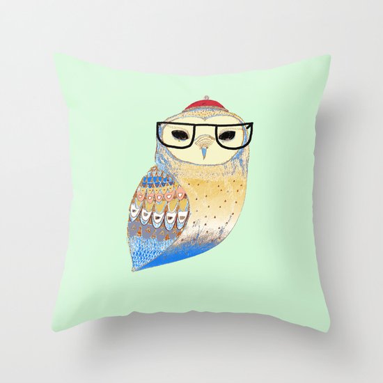 hipster owl Throw Pillow