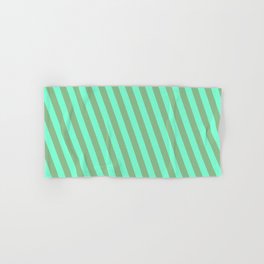 [ Thumbnail: Aquamarine & Dark Sea Green Colored Stripes Pattern Hand & Bath Towel ]