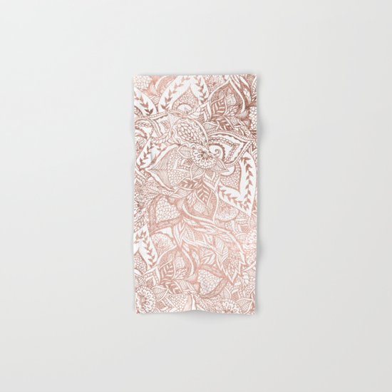 Chic hand drawn rose gold floral mandala pattern Hand & Bath Towel