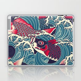 Colorful japanese Koi/carp fish in the wave seamless pattern Laptop Skin
