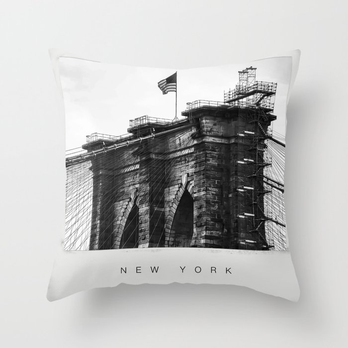 Brooklyn Bridge in New York City black and white Throw Pillow