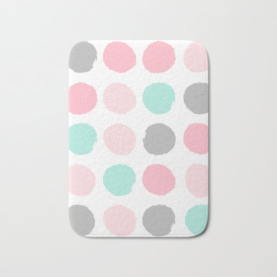 Polka dots abstract dotted pattern brushstrokes paint brush marks abstract trendy colors Bath Mat