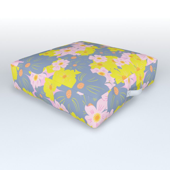 Pastel Spring Flowers On Pink Outdoor Floor Cushion
