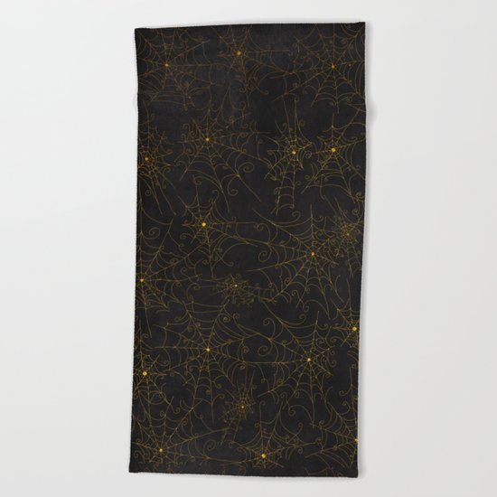 Autumn-world 4 - gold spiderwebs on chalkboard Beach Towel