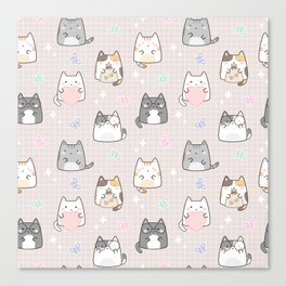 Cute Kawaii Cats with Hearts and Butterflies Canvas Print