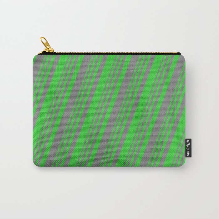 Grey and Lime Green Colored Striped Pattern Carry-All Pouch