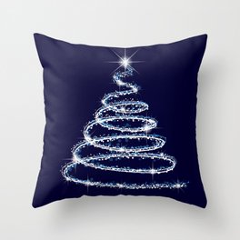 Elegant sparkling silver Christmas tree on a blue background Throw Pillow