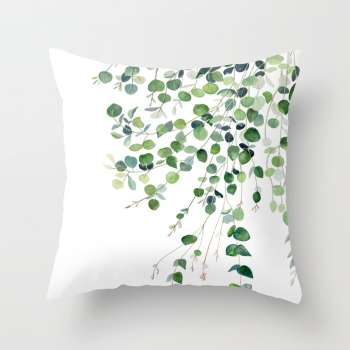 Eucalyptus Watercolor Throw Pillow