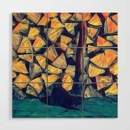 Axe and wooden logs pile of chopped firewood Wood Wall Art