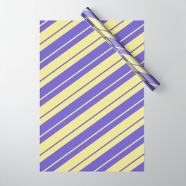 [ Thumbnail: Tan and Slate Blue Colored Lines/Stripes Pattern Wrapping Paper ]