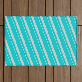 [ Thumbnail: Dark Turquoise & Light Gray Colored Lines/Stripes Pattern Outdoor Rug ]