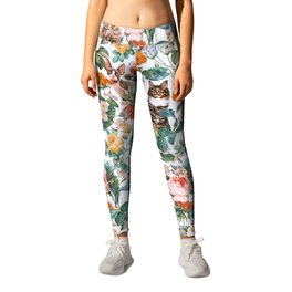 Cat and Floral Pattern III Leggings