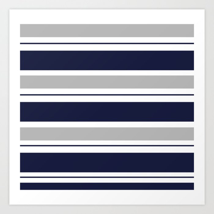 Navy Blue and Grey Stripe Art Print