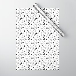 Flower Doodles Pattern | Black on White Wrapping Paper