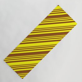 [ Thumbnail: Yellow & Brown Colored Stripes/Lines Pattern Yoga Mat ]