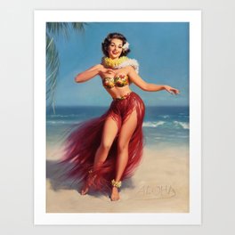 Hawaii Nude Hula Dancer Vintage Pin Up Calendar Page Art Poster Print