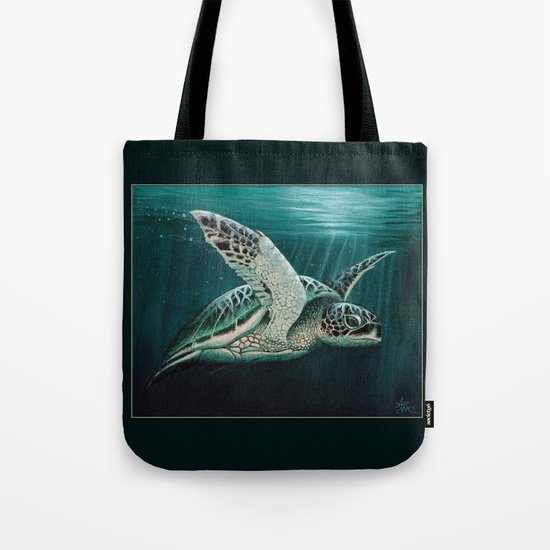 "Moonlit" by Amber Marine - Sea Turtle, Acrylic Painting, (c) 2015 Tote Bag