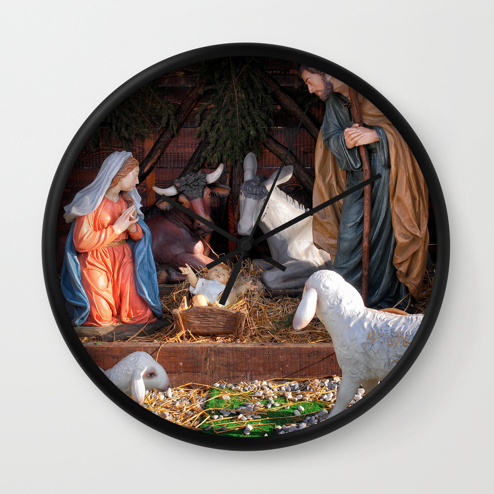 Christmas And Christianity Nativity Scene Wall Clock By