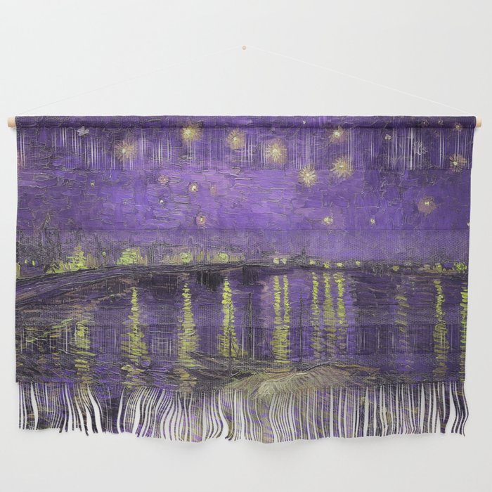 Starry Night Over the Rhone landscape painting by Vincent van Gogh in alternate purple with yellow stars Wall Hanging