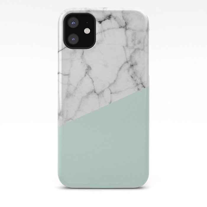 Real White Marble Half Pastel Mint Green Iphone Case By 5mmpaper