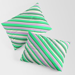 [ Thumbnail: Beige, Plum, Green, and Sea Green Colored Striped Pattern Pillow Sham ]