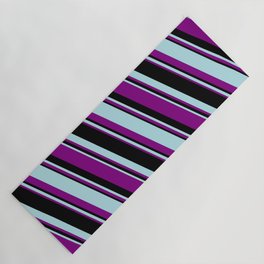 [ Thumbnail: Powder Blue, Purple, and Black Colored Striped/Lined Pattern Yoga Mat ]