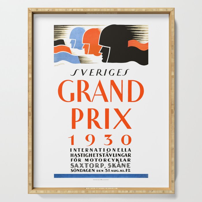 1930 SWEDEN Motorcycle Grand Prix Poster Serving Tray