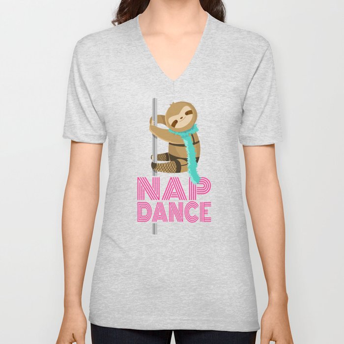 Funny Nap Dance Neon Sign Cute Sloth Pole Dancer V Neck T Shirt