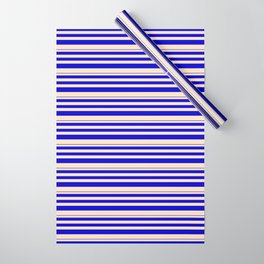 [ Thumbnail: Blue & Bisque Colored Stripes/Lines Pattern Wrapping Paper ]