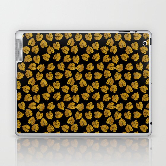 Gold Metallic Foil Photo-Effect Monstera Giant Tropical Leaves on Black Laptop & iPad Skin