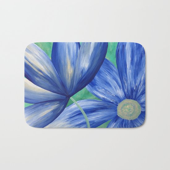 Large Blue Flowers Bath Mat