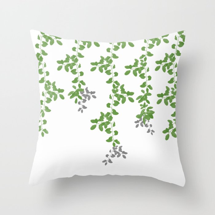 Green Leaves pattern. green white. grey. leaves. Throw Pillow