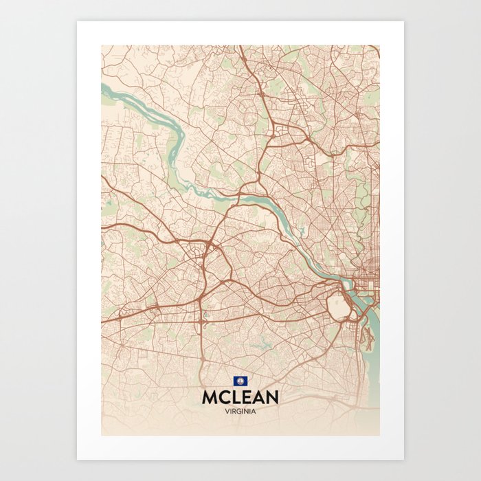 McLean, Virginia, United States - Vintage City Map Art Print