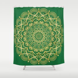 Elegant Mandala in Green and Golden Yellow Shower Curtain