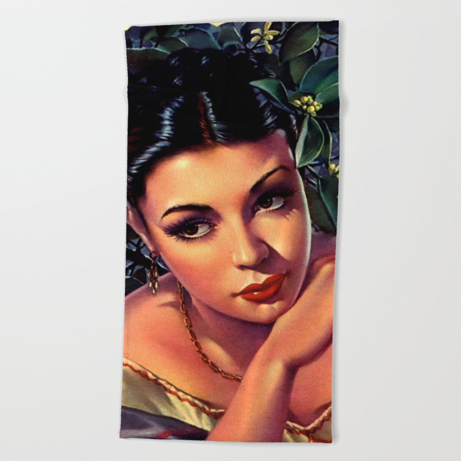 Jesus Helguera Painting Of A Sultry Spanish Calendar Girl Beach