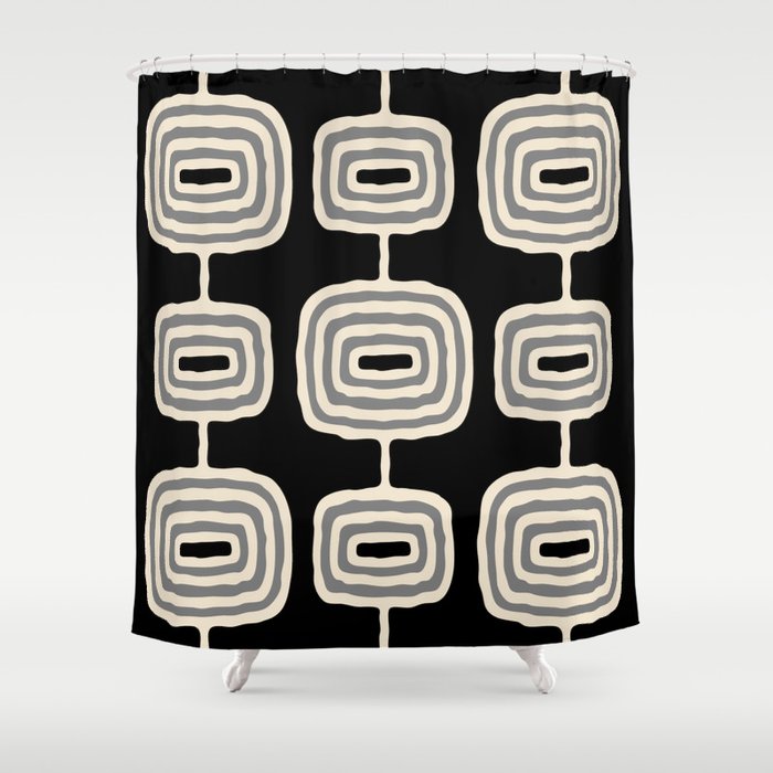 Mid Century Modern Atomic Rings Pattern 234 Decor Black Beige and Gray Shower Curtain