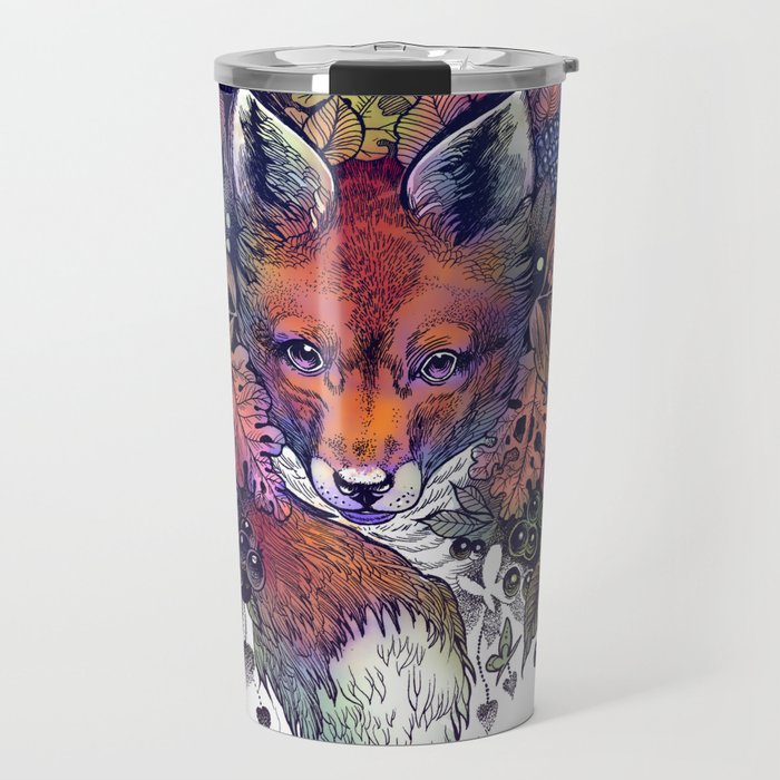 Hiding fox rainbow Travel Mug
