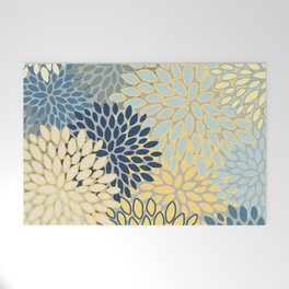Floral Print, Yellow, Gray, Blue, Teal Welcome Mat